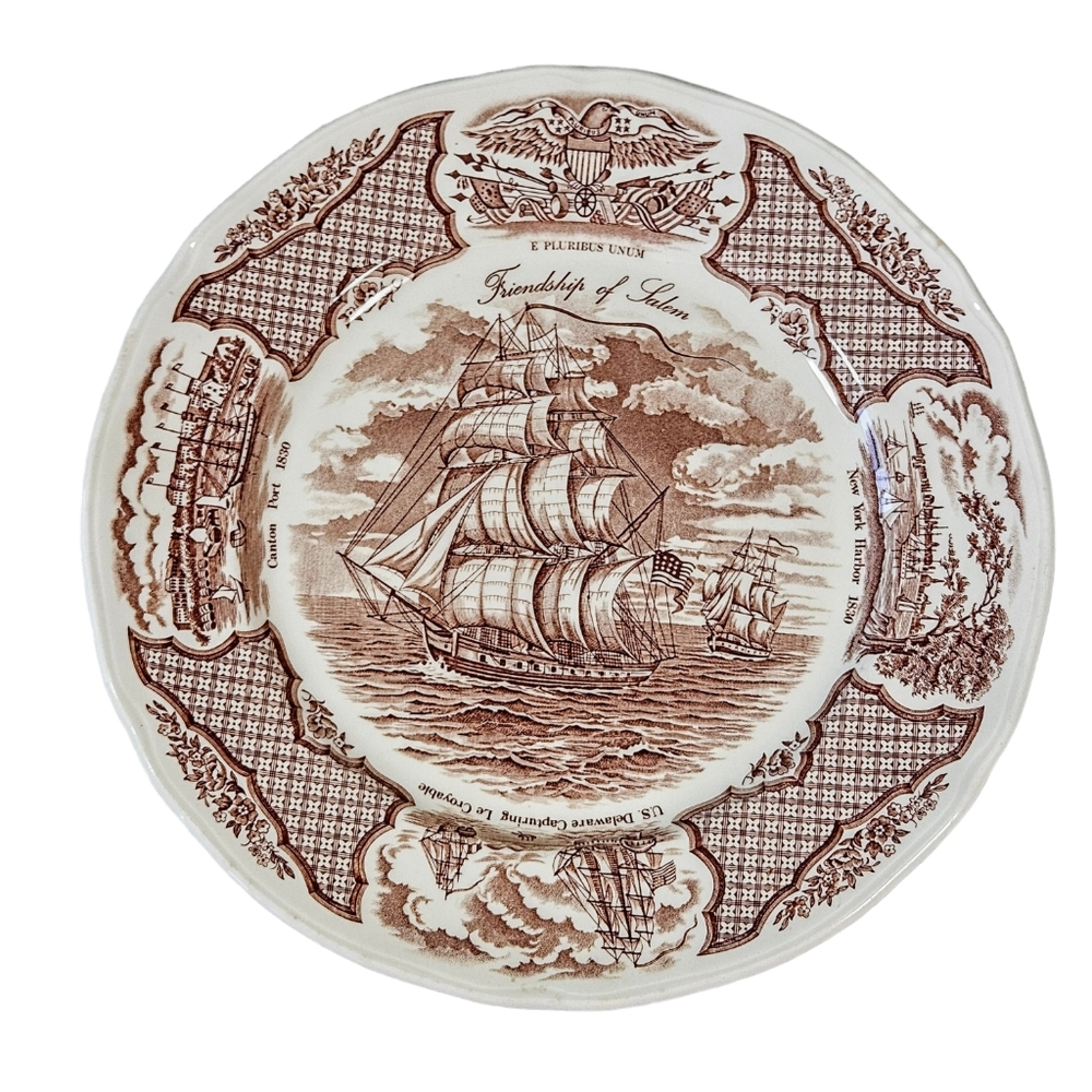 Fair Winds The Friendship Of Salem Serving Plate Platter Brown Transferware